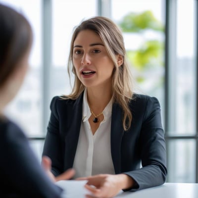 a businesswoman speaking to her client