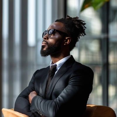 black business person reflecting